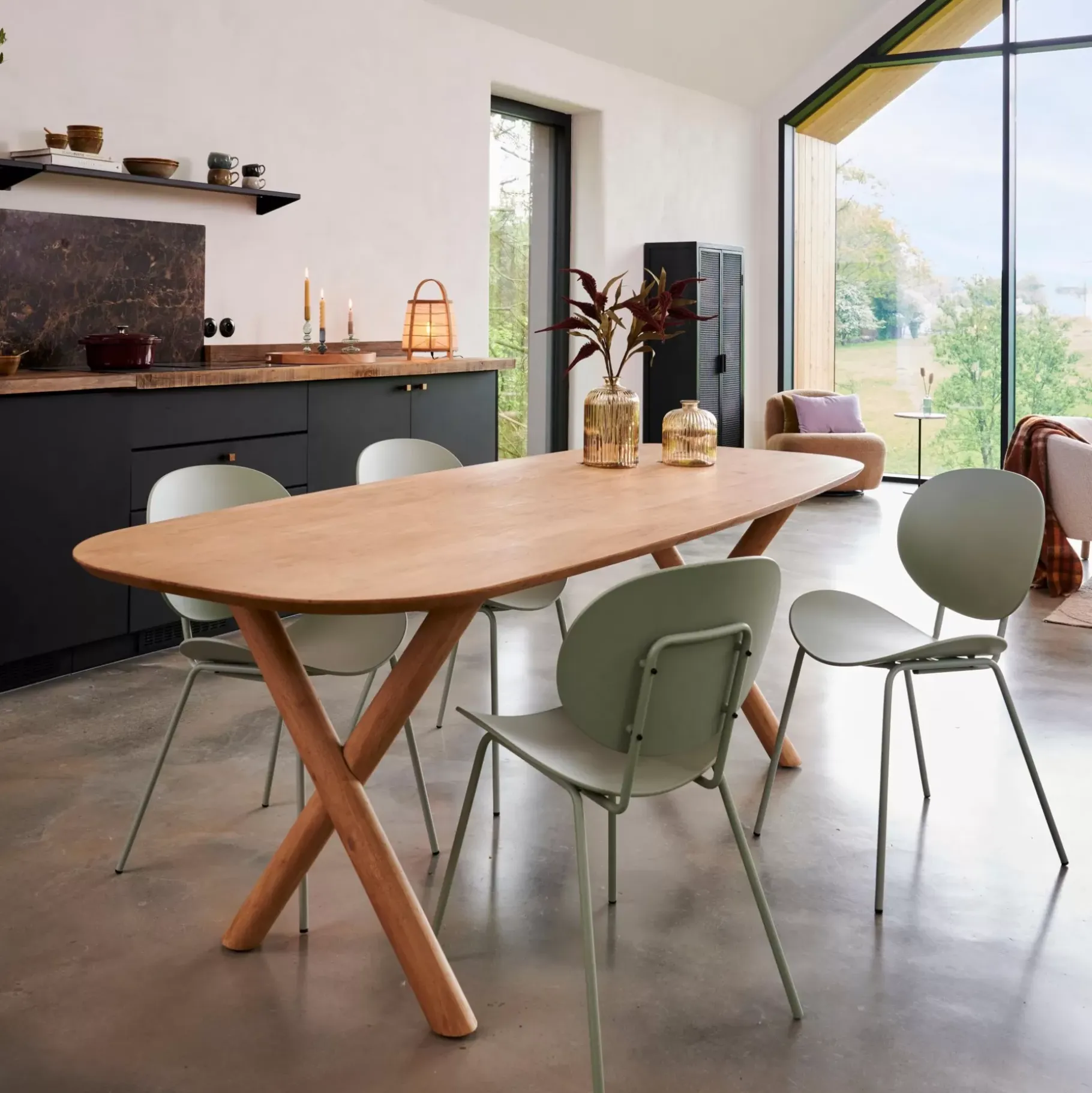 CASA Acacia Mesa De Comedor Con Patas En X Hot