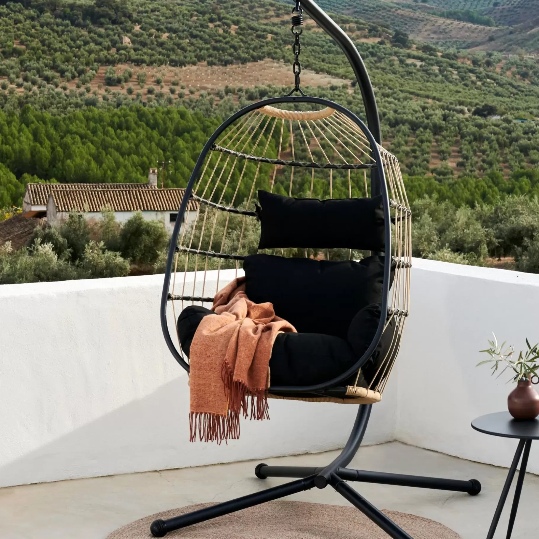 CASA Bazai Silla Colgante Con Soporte Negro Discount