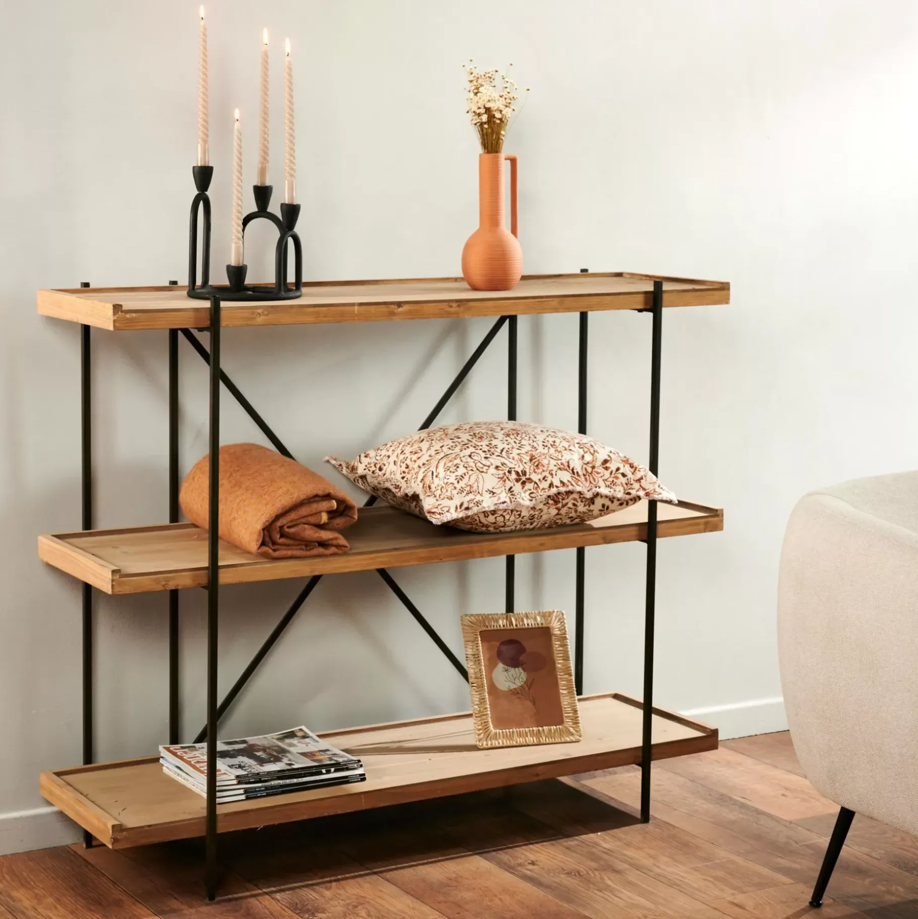 CASA Maine Estanteria De Pared Negro, Natural Outlet