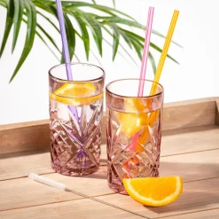 CASA Slurp Pajitas Reutiliz Juego De 6 Mezcla De 3 Colores Naranja, Morado, Rosa Clearance